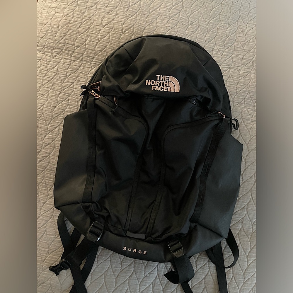 North Face Surge Backpack - Black & Rose Gold